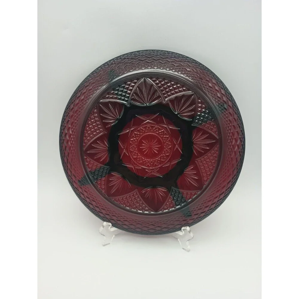 Vintage Arcoroc France Luminarc Ruby Red Glass Divided Relish Plate/Platter 10